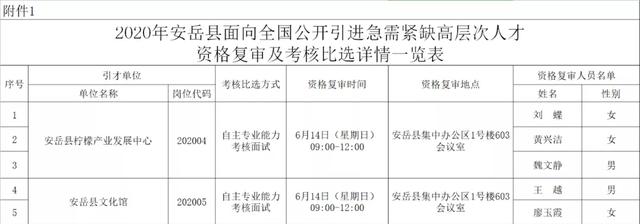 2020年安岳县面向全国公开引进急需紧缺高层次人才资格复审及考核比选相关事宜